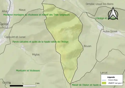 Carte des ZNIEFF de type 2 sur la commune.