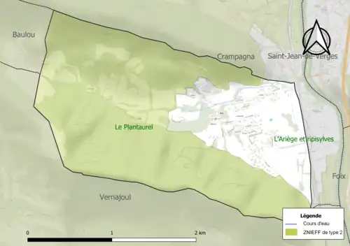 Carte de la ZNIEFF de type 2 sur la commune.