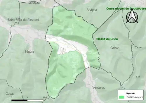 Carte de la ZNIEFF de type 1 sur la commune.