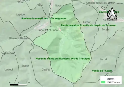 Carte des ZNIEFF de type 1 sur la commune.