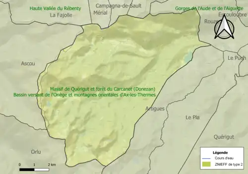 Carte des ZNIEFF de type 2 sur la commune.