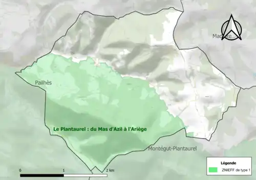 Carte de la ZNIEFF de type 1 sur la commune.