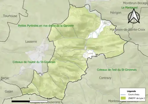 Carte des ZNIEFF de type 2 sur la commune.