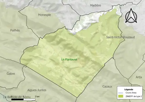 Carte de la ZNIEFF de type 2 sur la commune.