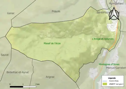 Carte des ZNIEFF de type 2 sur la commune.