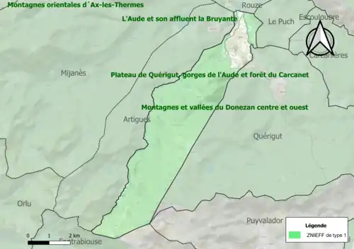 Carte des ZNIEFF de type 1 sur la commune.