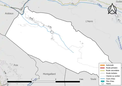 Carte en couleur présentant le réseau hydrographique de la commune