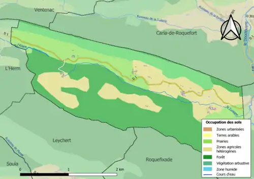 Carte en couleurs présentant l'occupation des sols.