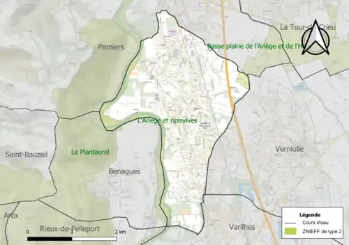 Carte des ZNIEFF de type 2 sur la commune.