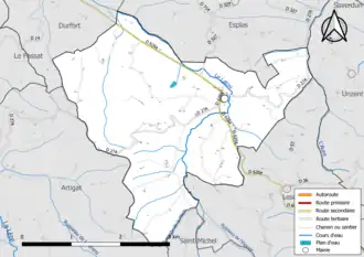 Carte en couleur présentant le réseau hydrographique de la commune