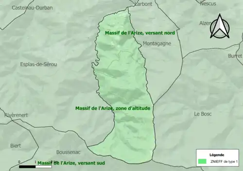 Carte des ZNIEFF de type 1 sur la commune.