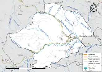 Carte en couleur présentant le réseau hydrographique de la commune