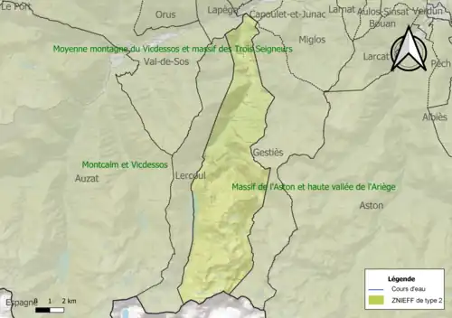 Carte de la ZNIEFF de type 2 sur la commune.