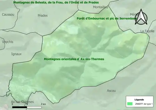 Carte de la ZNIEFF de type 1 sur la commune.