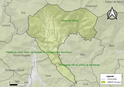 Carte des ZNIEFF de type 2 sur la commune.