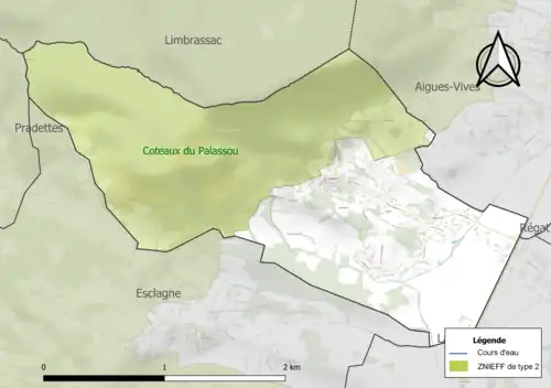 Carte de la ZNIEFF de type 2 sur la commune.