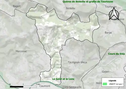 Carte de la ZNIEFF de type 1 sur la commune.
