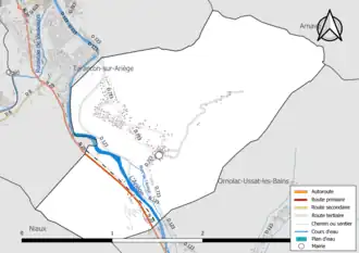 Carte en couleur présentant le réseau hydrographique de la commune