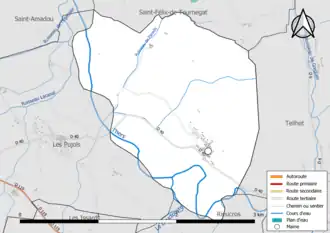 Carte en couleur présentant le réseau hydrographique de la commune