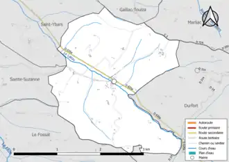 Carte en couleur présentant le réseau hydrographique de la commune