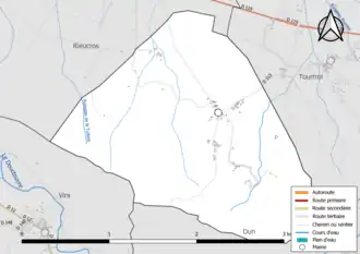 Carte en couleur présentant le réseau hydrographique de la commune