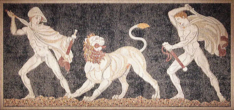 Mosaïque de la chasse au lion (fin du IVe&nbsp;siècle&nbsp;av. J.-C.)