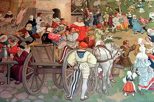 Détail d'une des fresques de la salle des fêtes.