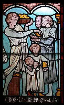 Sainte Geneviève faisant distribuer du pain aux affamés.