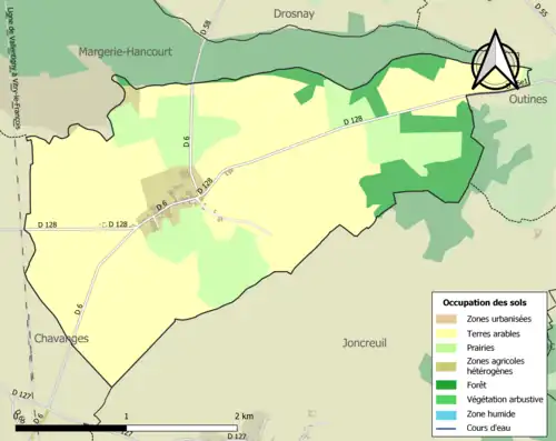 Carte en couleurs présentant l'occupation des sols.