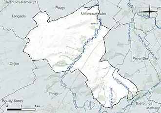 Carte en couleur présentant le réseau hydrographique de la commune