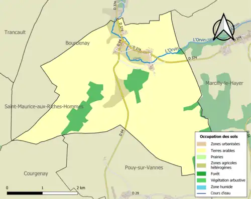 Carte en couleurs présentant l'occupation des sols.