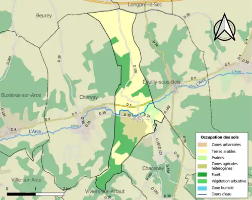 Carte en couleurs présentant l'occupation des sols.