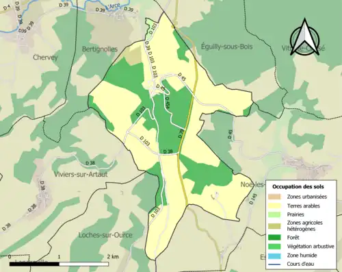 Carte en couleurs présentant l'occupation des sols.