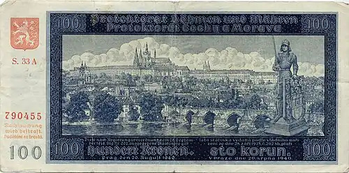 Billet de 100 couronnes du Protectorat de Bohême-Moravie, 1940