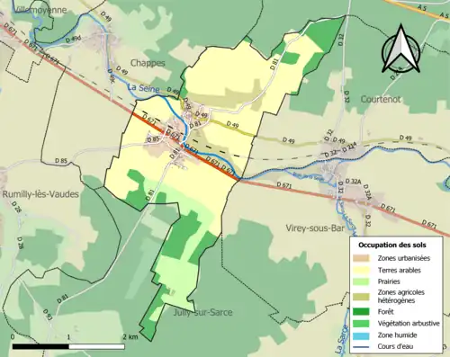 Carte en couleurs présentant l'occupation des sols.