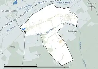 Carte en couleur présentant le réseau hydrographique de la commune