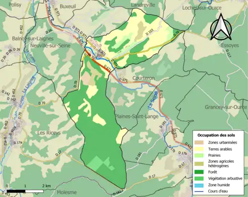 Carte en couleurs présentant l'occupation des sols.