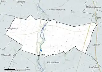 Carte en couleur présentant le réseau hydrographique de la commune
