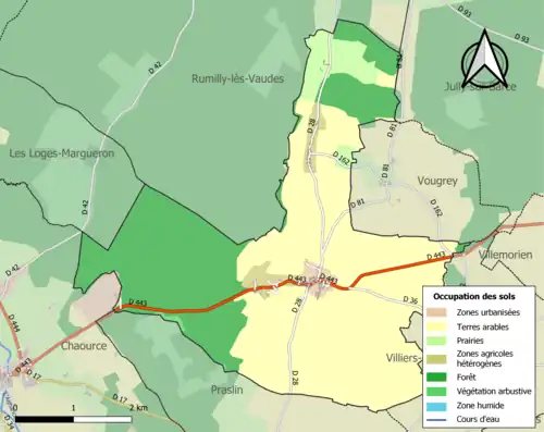 Carte en couleurs présentant l'occupation des sols.