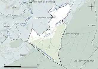 Carte en couleur présentant le réseau hydrographique de la commune