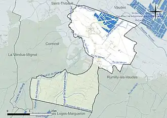 Carte en couleur présentant le réseau hydrographique de la commune