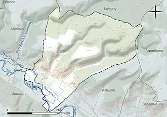 Carte en couleur présentant le réseau hydrographique de la commune