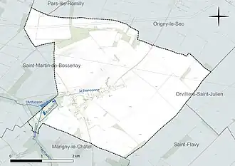 Carte en couleur présentant le réseau hydrographique de la commune