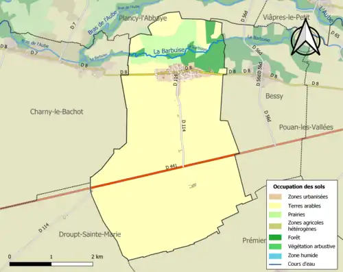 Carte en couleurs présentant l'occupation des sols.
