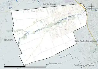 Carte en couleur présentant le réseau hydrographique de la commune