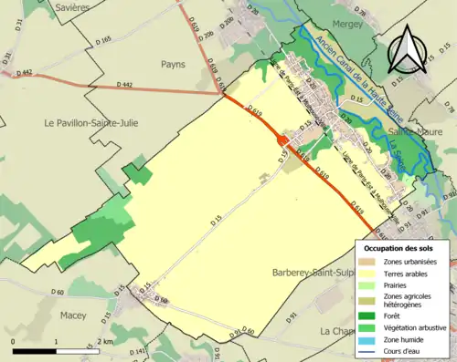Carte en couleurs présentant l'occupation des sols.