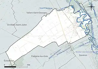 Carte en couleur présentant le réseau hydrographique de la commune