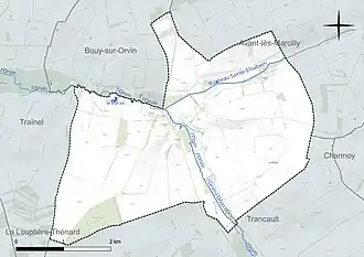Carte en couleur présentant le réseau hydrographique de la commune