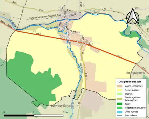 Carte en couleurs présentant l'occupation des sols.