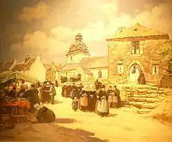 Henri Barnoin : Sortie de messe au Faouët (vers 1928, Musée du Faouët).